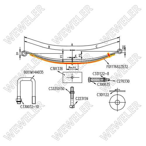 Zestaw wzmacniający resor tylny 2-piórowy Fiat Ducato / Iveco Daily FK011T682ZB