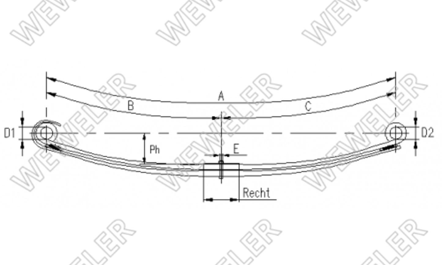 Resor DAF przedni 2-piórowy dł. 900/900 mm OE 1809013