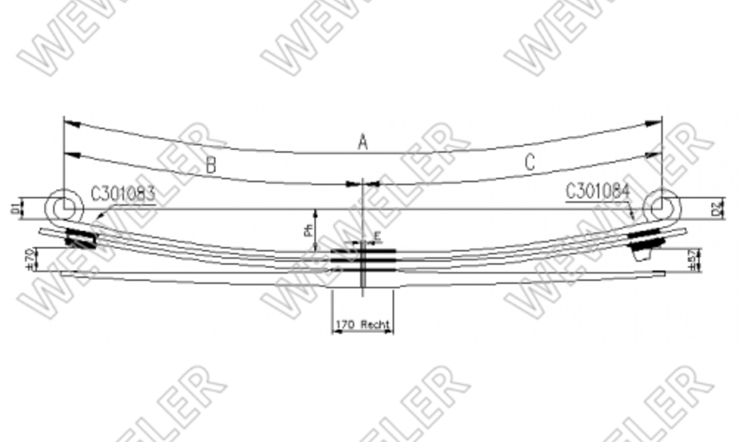 Resor Mercedes Atego tylny 3-piórowy dł. 850/850 mm OE A9743200206