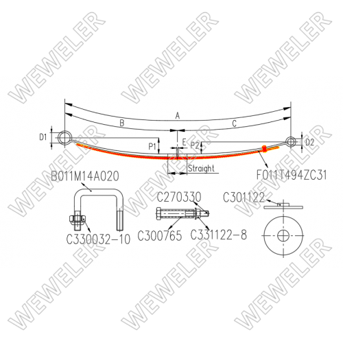 Zestaw wzmacniający resor tylny 1-piórowy Fiat Ducato FK011T494ZC