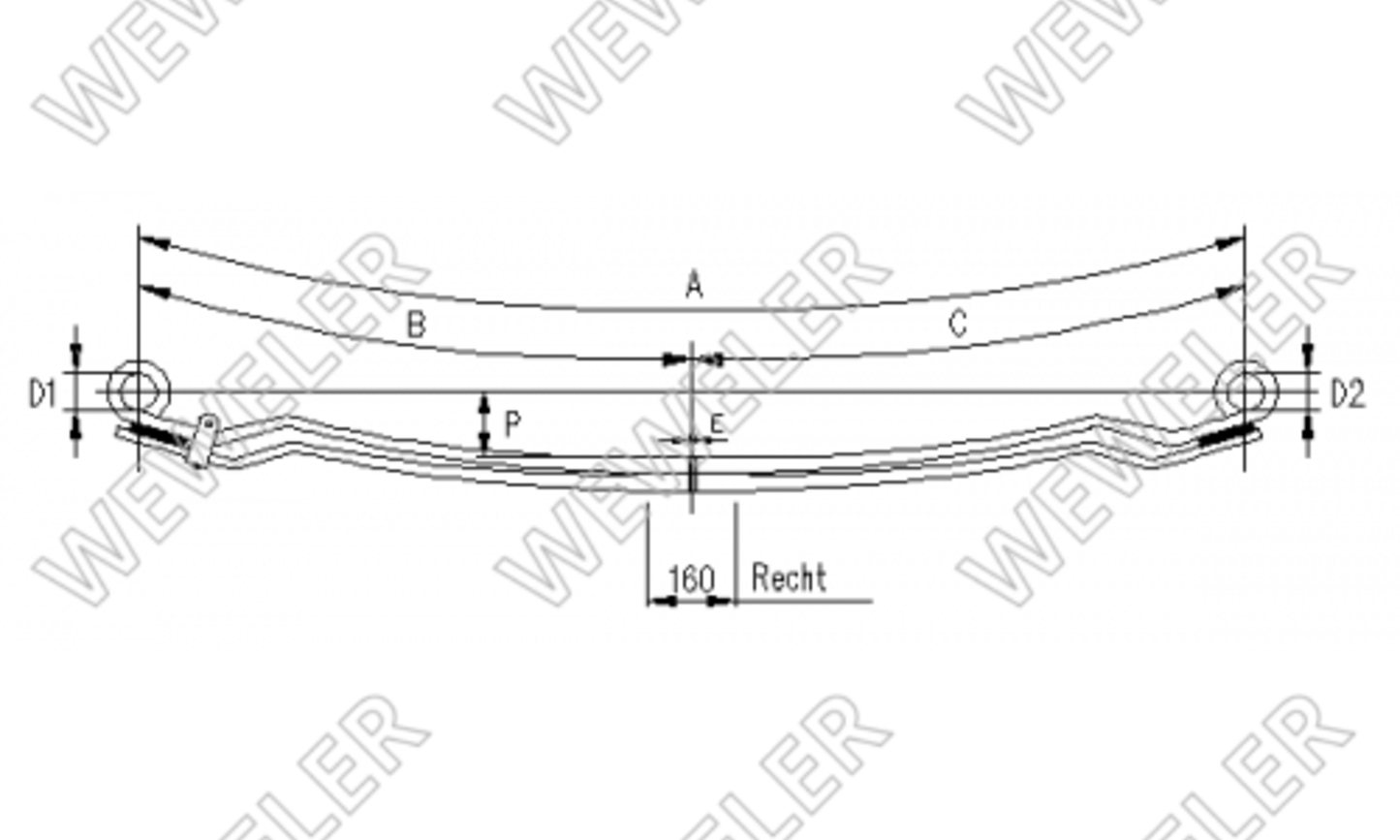 Resor DAF LF55 przedni 2-piórowy dł. 935/935 mm OE 1405329